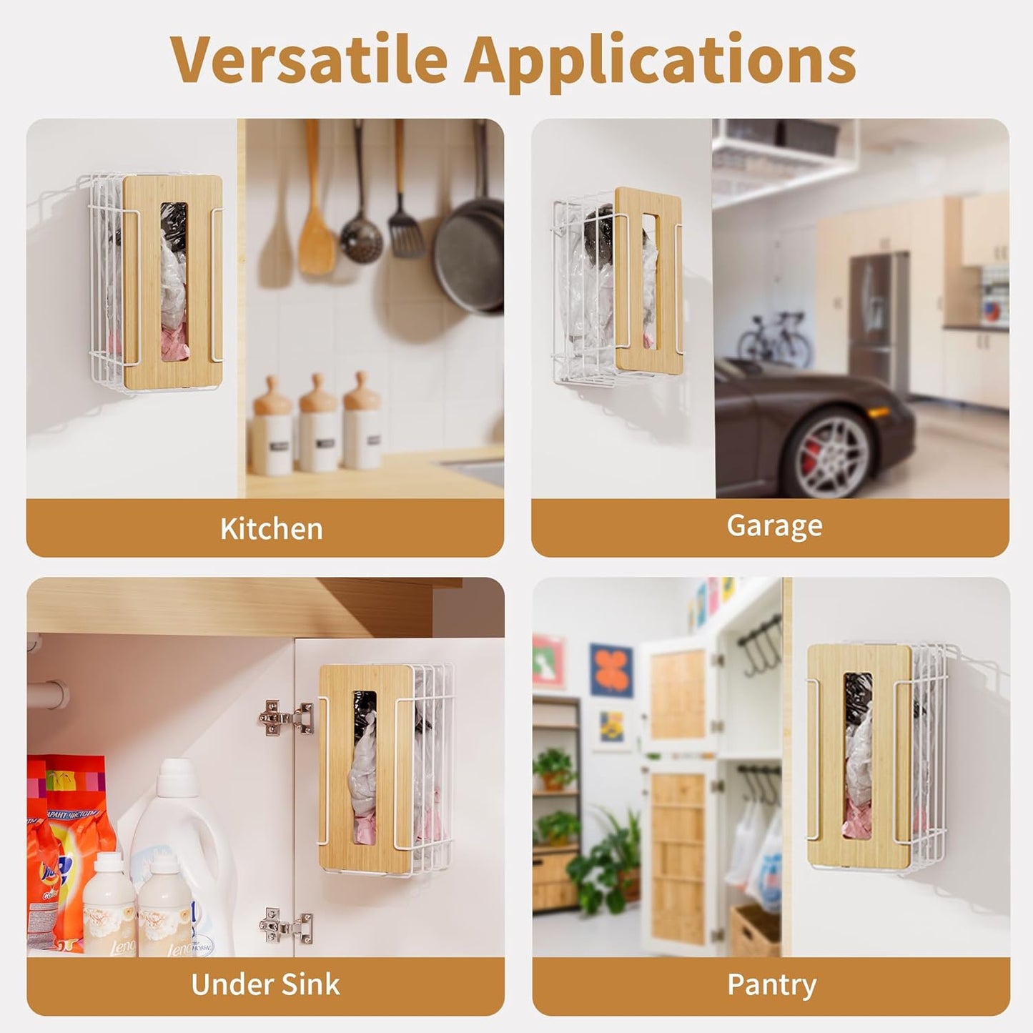 2 Pack Grocery Bag Holder for Plastic Bags - Wall Mount Kitchen Plastic Bag Holders for Grocery Bags - Bag Holder for Kitchen,Under Sink,Pantry and Garage,White