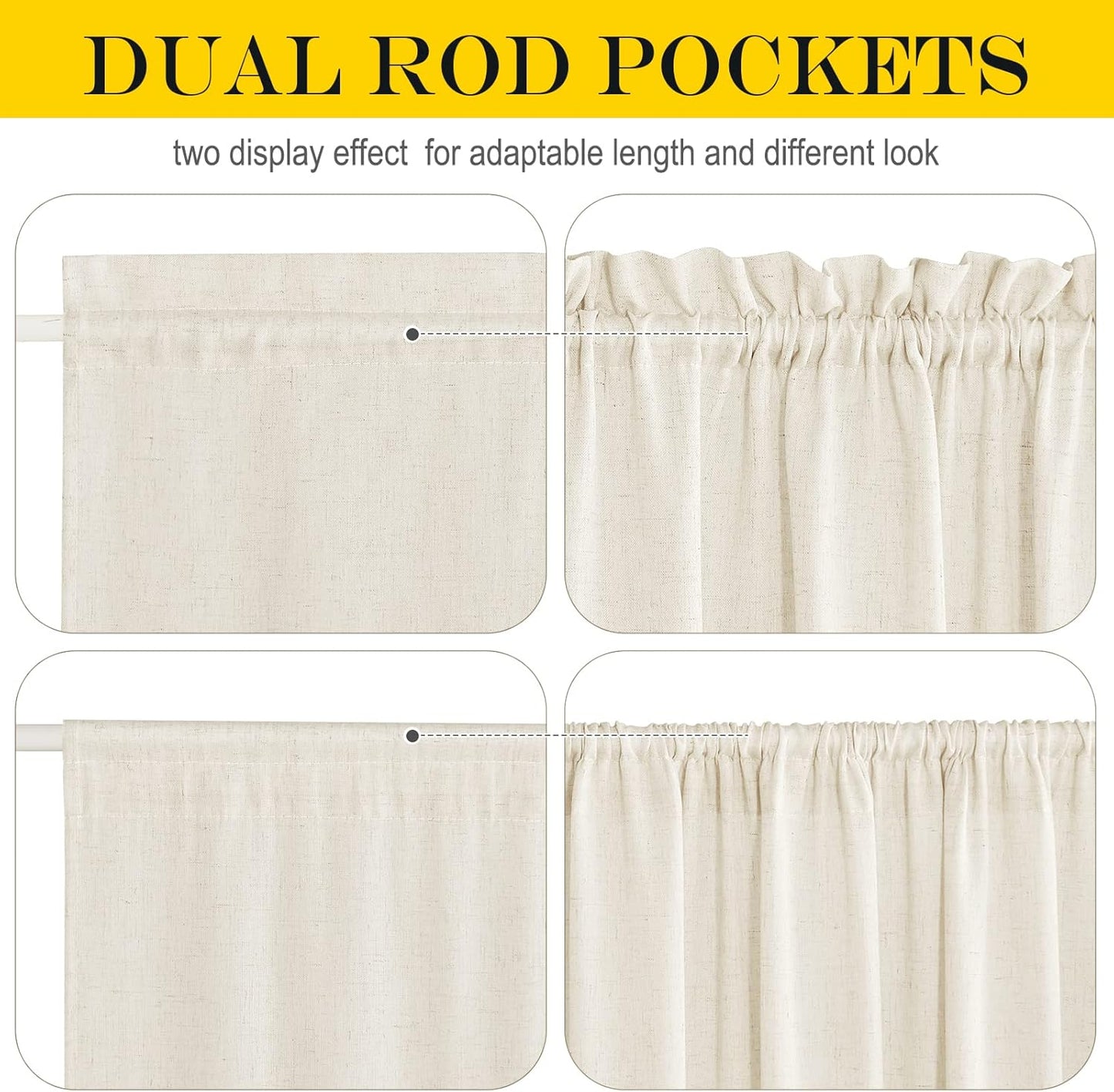 NICETOWN Natural French Door Curtain Farmhouse Style Light Filtering Curtain Panel Rod Pocket Linen Front Door Shade Sidelight Country for Glass, 26" W x 40" L, 1 Panel