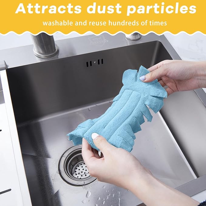 Zubebe 12 Pcs Duster Refill Reusable Fleece Duster Refills Feather Flat Dusters Multi Surface Washable Cleaning Pads Tools for Home, Blinds, Car, Pet, Furniture, Fans (Blue,White,Yellow)
