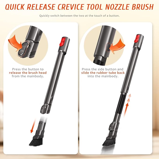 Flexible Crevice Tool Vacuum Attachments Compatible with Dyson V7 V8 V10 V11 V12 V15 Gen5 G5 Vacuum Cleaner 971433-01, Extendable Quick Release Slim Nozzle Brush for Hard-to-Reach Gaps