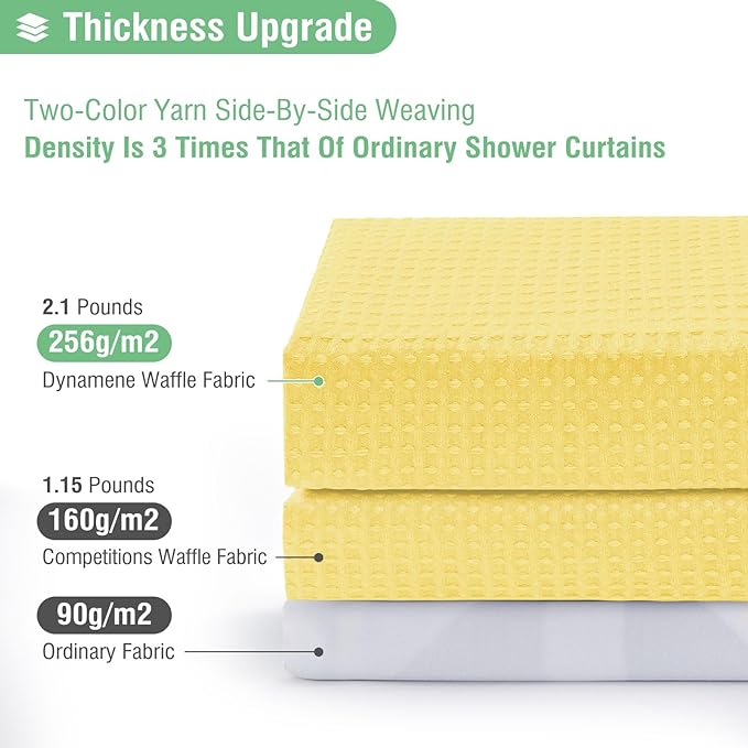 Dynamene Extra Long Shower Curtain - 84 Inch Long Waffle Weave Heavy Duty Fabric Bathroom Shower Curtain, Neutral Weighted Hotel Thick Bath Curtain Set with 12 Plastic Hooks,72x84, Yellow
