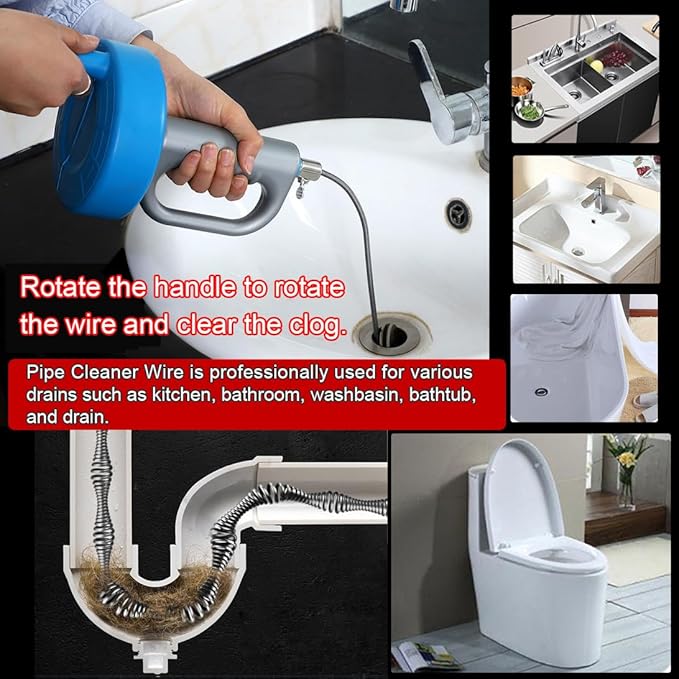 Drain Clog Remover (5pcs)＆Drain Auger 16 FT (1pcs)＆Drain Snake Hair Remover (1pcs),Toilet Plumbing Snake Set for Toilet Sewer Shower Kitchen Bathroom Tub Clogged Drains Opener Cleaning Tool