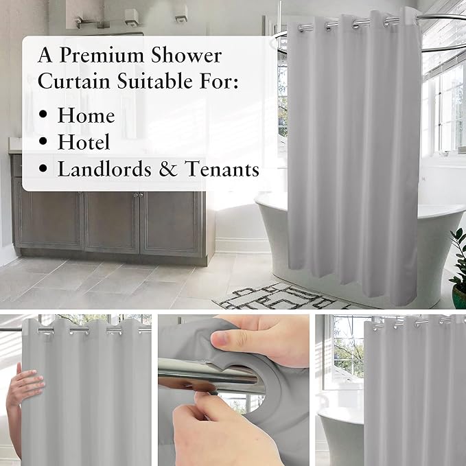 River Dream No Hook Grey Shower Curtain or Liner 78" Length - Soft Microfiber 78" Long Fabric Shower Curtain Liner Set, Machine Washable & Water Repellent, Gray, 71x80