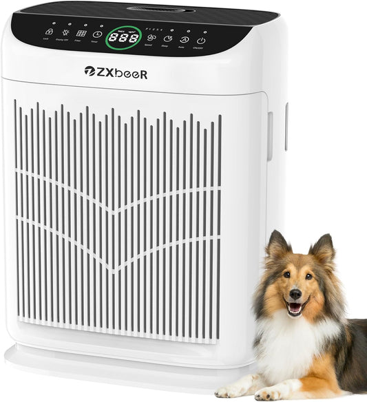Air Purifiers for Home Large Room up to 3000 Ft², ZXBEER HEPA Double-Sided Air Purifier with Washable Filter, PM2.5 Air Quality Sensor, Aroma, 20dB Sleep Mode, Air Cleaner for Pets Bedroom (White)