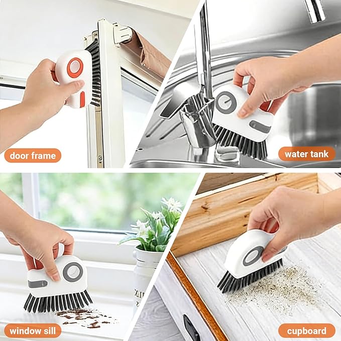 2 in 1 Groove Cleaning Brush Window Track Cleaning Tools, Multifunction Window Track Cleaner with Hard Bristle and Hidden Scraper, Crevice Brush for Sliding Door Track Window Seal Sill
