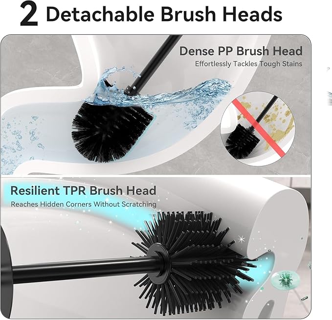 DOWRY Toilet Bowl Brush and Holder for Bathroom Storage Organization Deep Cleaning Covered Brush Cleaner Black Toilet Brush with 2 Brush Holders,Black Square 2PCS