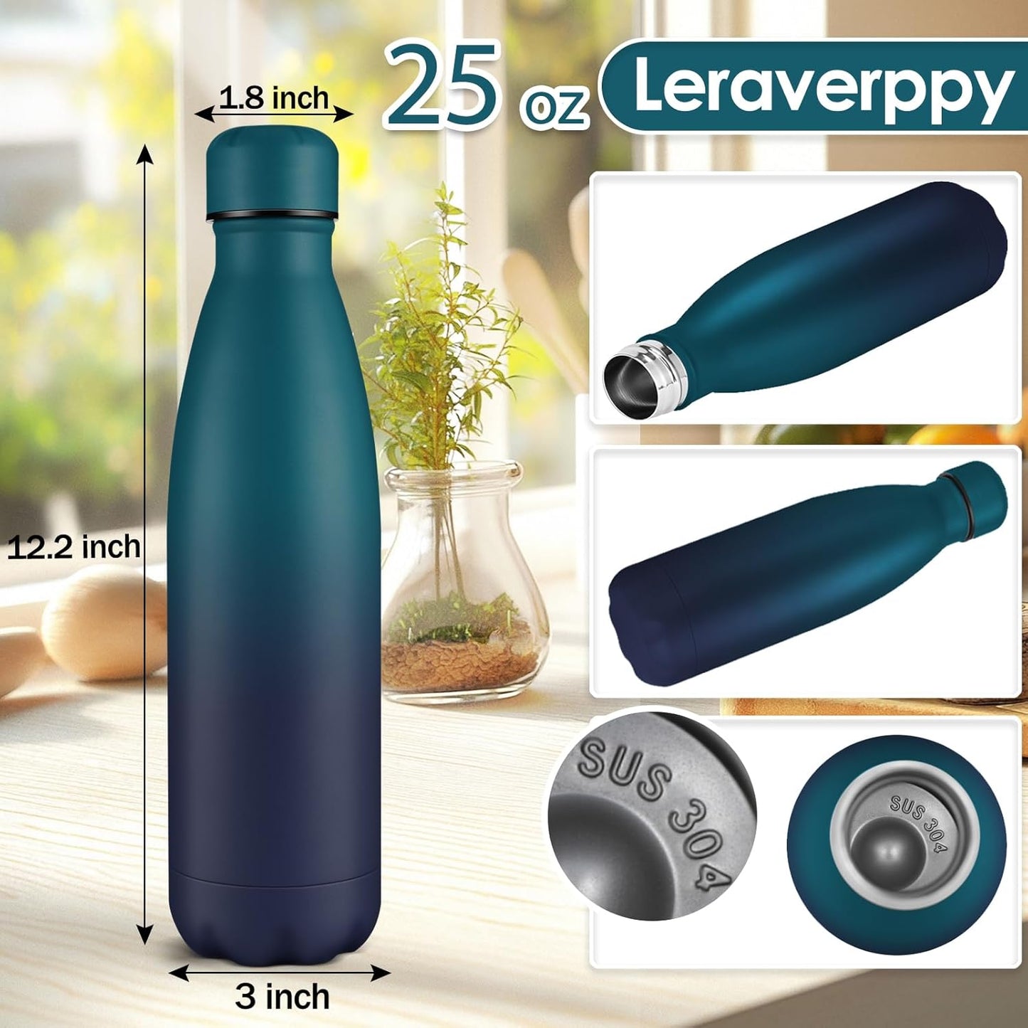 25oz Cola-Bottle Shaped Stainless Steel Leak-proof Water Bottle,Double Wall Vacuum Insulated Metal,Travel Mug For Sports Indoors & Outdoors,BPA-Free Kids Flasks,Dark Night(4 Pack)