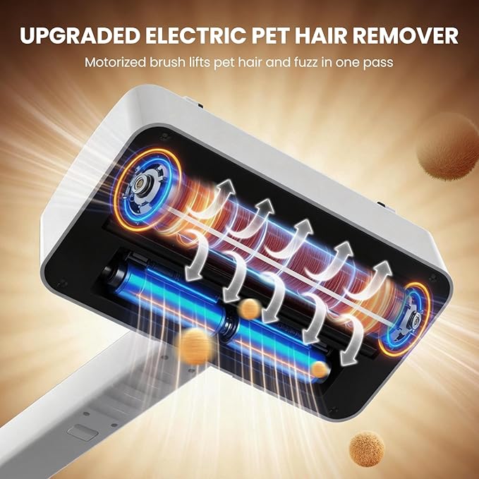 Dog Hair Remover for Carpet, Reusable Pet Hair Remover, 44 Inch Adjustable Handle, Electric Dog Cat Hair Removal Tool for Couch, Carpet
