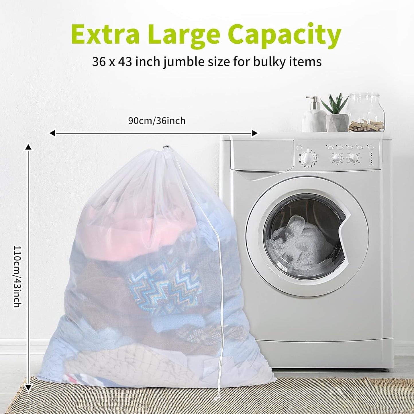 OTraki Large Mesh Laundry Bag 36 x 43 Inch Drawstring Laundry Wash Bags, 2 Pack Dirty Clothes Net Laundry Bag Heavy Duty Travel Storage Organize Bag for Home Apartment Dorm Camp Hotel Beach, White