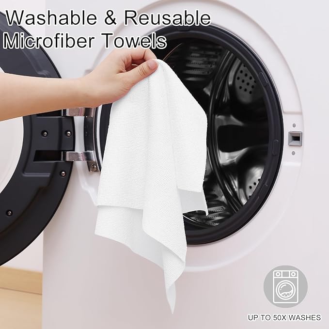 Homaxy Tear Away Dish Cloths Rolls, 75 Sheets-11.8" X 11.8", Reusable Washable Dish Towels for Kitchen, Ultra Absorbent and Quick Drying Microfiber Cleaning Rags, White