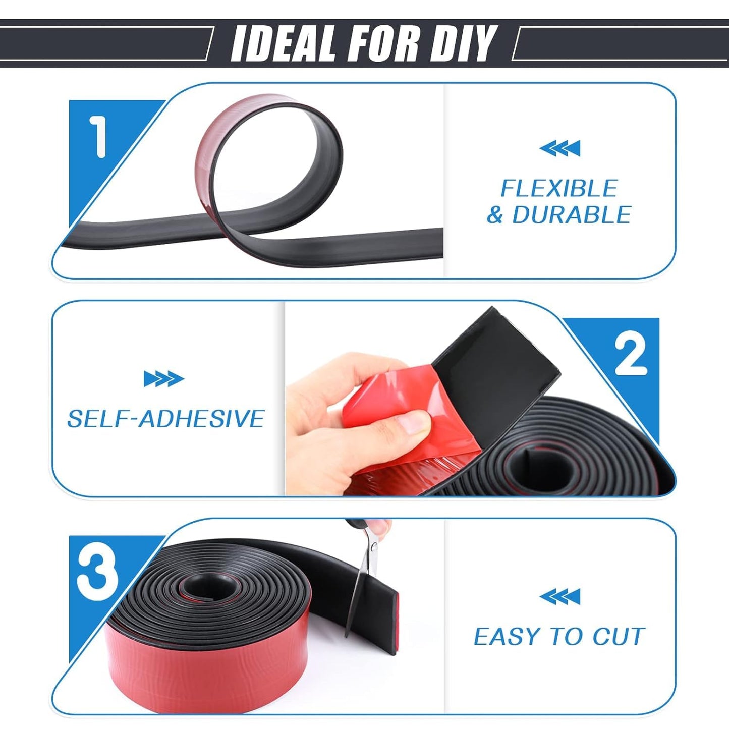 Neoprene Rubber Sheets & Strips with Adhesive Backing - 1" Wide x 1/8" Thick x 15' Long