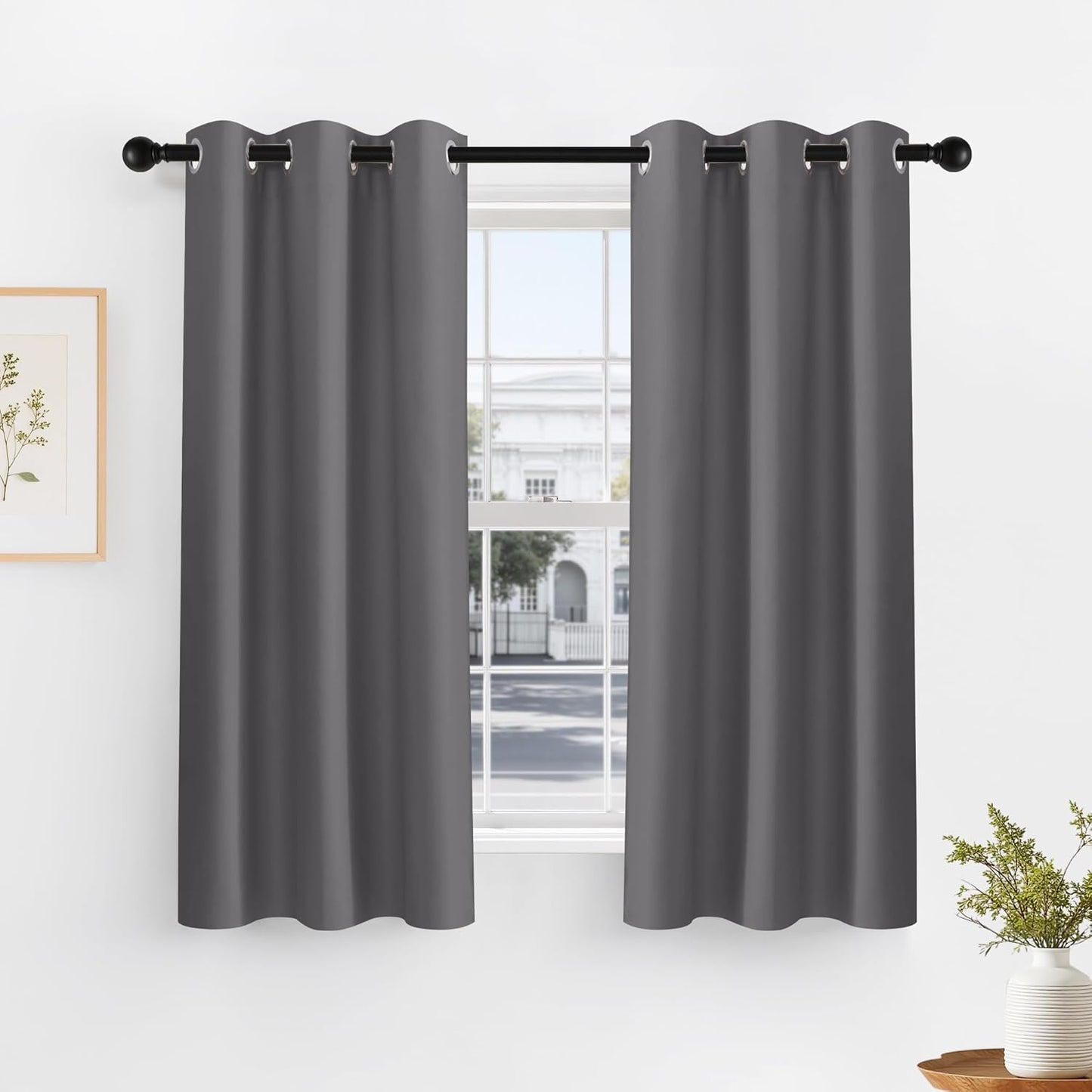 PONY DANCE Grey Blackout Curtains - Thermal Insulated Grommet Curtain Panels Room Darkening for Kitchen/Bedroom Window Treatments Home Decoration, 42 Inches Wide by 45 Inches Long, 1 Pair