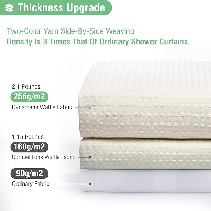 Dynamene Extra Wide Shower Curtain-108 Inch Wide Waffle Weave Weighted Thick Cloth Bathroom Shower Curtain, Neutral Heavy Duty Hotel Bath Curtain Set with 18 Plastic Hooks,108x72, Cream/Ivory