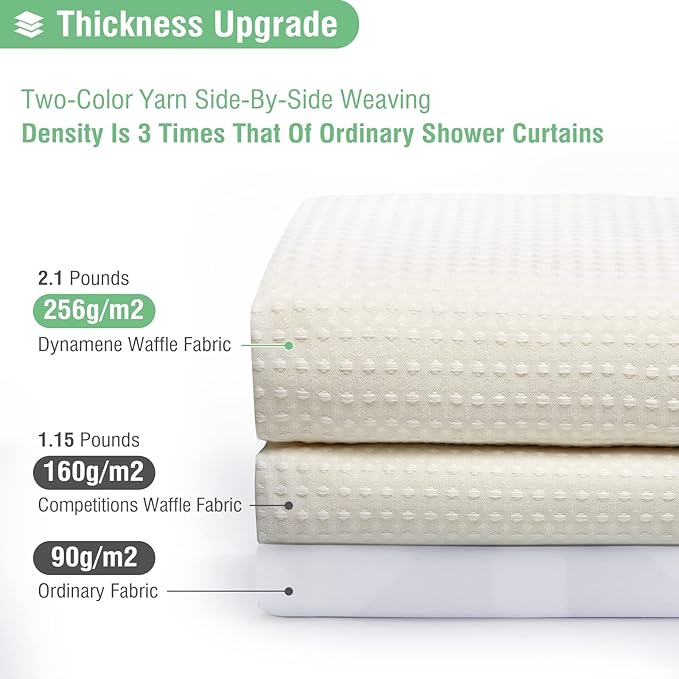 Dynamene Stall Fabric Shower Curtain， 54x78 inch Long Waffle Weave Weighted Thick Cloth Shower Curtains for Bathroom,Neutral Heavy Duty Hotel Spa Luxury Bath Curtain Set with 10 Plastic Hooks,Ivory