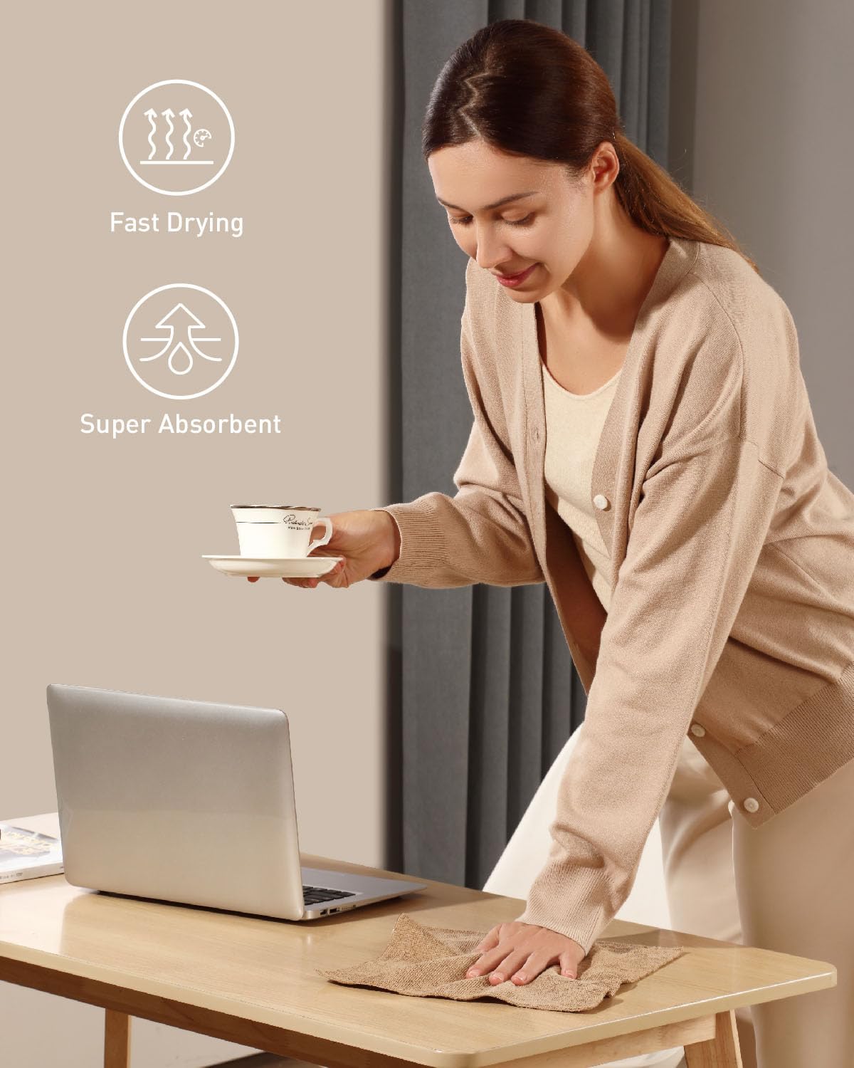 Fantasticlean Microfiber Cleaning Cloth Roll -40 Pack, Tear Away Microfiber Towels, 12" x 12", Reusable, Washable, Scratch Free, Ultra Absorbent for Car, Home Supplies, Shop (TAN)