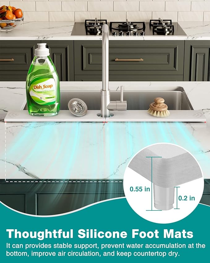 Stone Faucet Mat for Kitchen Sink, Diatomite Sink Protectors - Prevent Moisture Drying Stone Tray Fit Kitchen Counter & Bathroom Counter (White, 30" x 4")