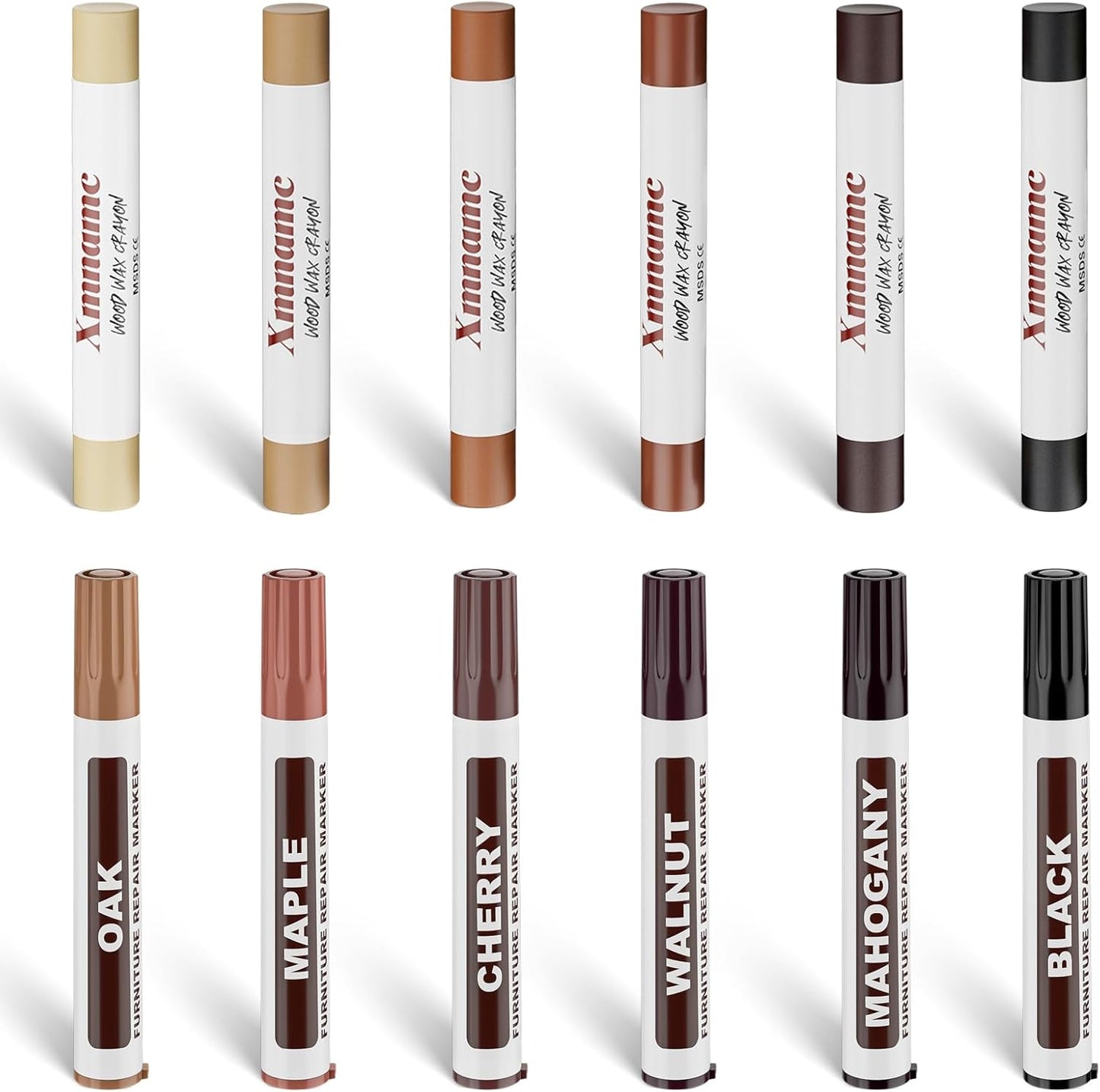 12 Colors Wood Filler Sticks Furniture Markers, Wood Floor Scratch Repair Kit for Repair Any Furniture Scratch, Scuffs, Cracks and Nail Holes on Wood Furniture, Floors, Doors, Cabinets, Tables