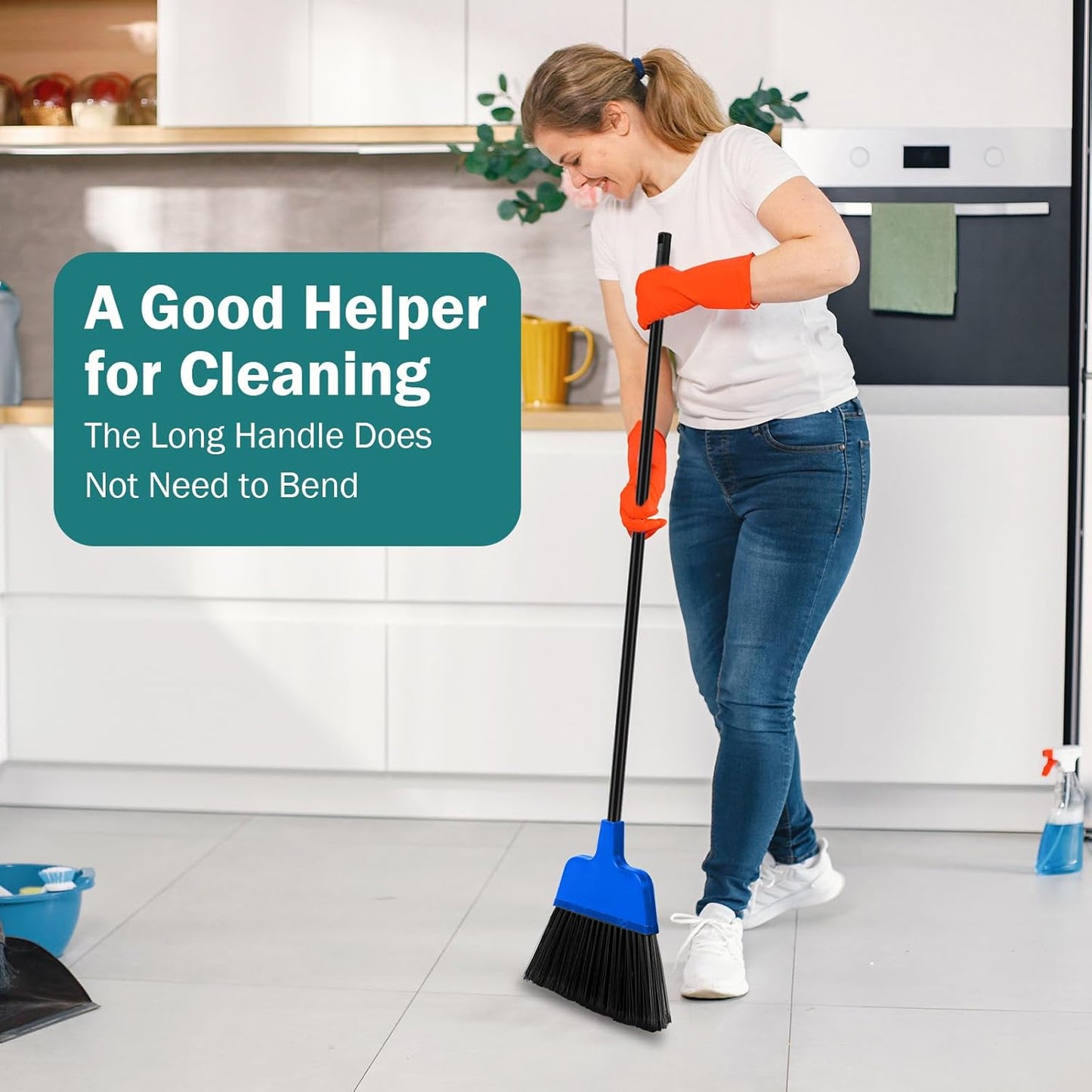 8 Pcs Outdoor Broom for Floor Cleaning 54 Inch Commercial Heavy Duty Broom Long Handle Kitchen Household Angle Brooms for Sweeper Sweeping Indoor Dust Hair Cleaner Corn Shop(Blue)