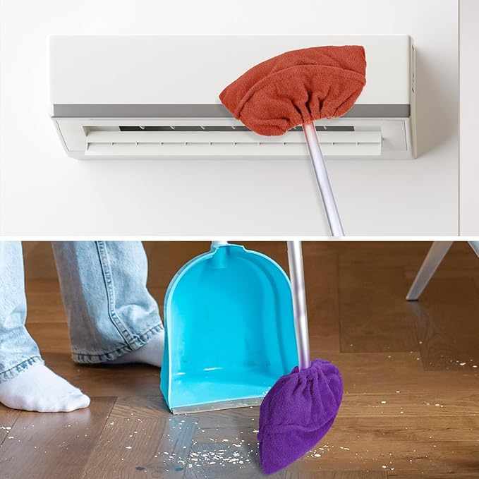 2 Pack Broom Pads to Baseboard Cleaning Tool, Reusable Microfiber Sweep Broom Cloth Covers Base Board Cleaner Tool for Baseboards Molding Walls Ceiling Cleaning (Purple+Brown)