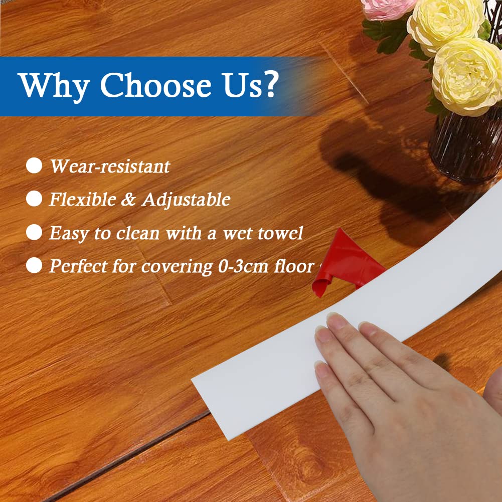 Floor Transition Strip Self Adhesive Floor Cover Strips Laminate 2" Wide Vinyl Flat Divider Transitions (5cm, 6.56Ft, White)