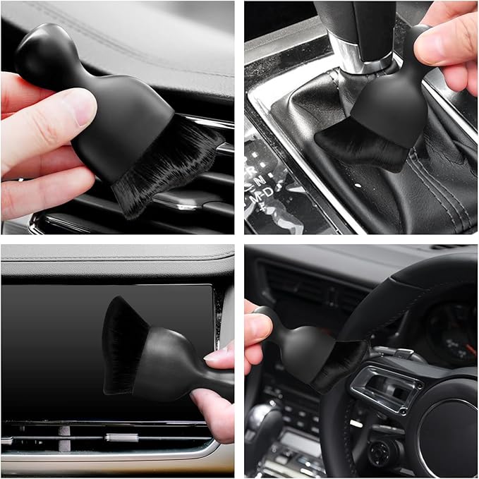 Car Interior Cleaning Brush Car Duster Interior with Ultra Soft Bristles Auto Detailing Brushes Dusting Car Accessories for Dashboard, AC Vents, Leather, Scratch-Free (2Pack_Black)