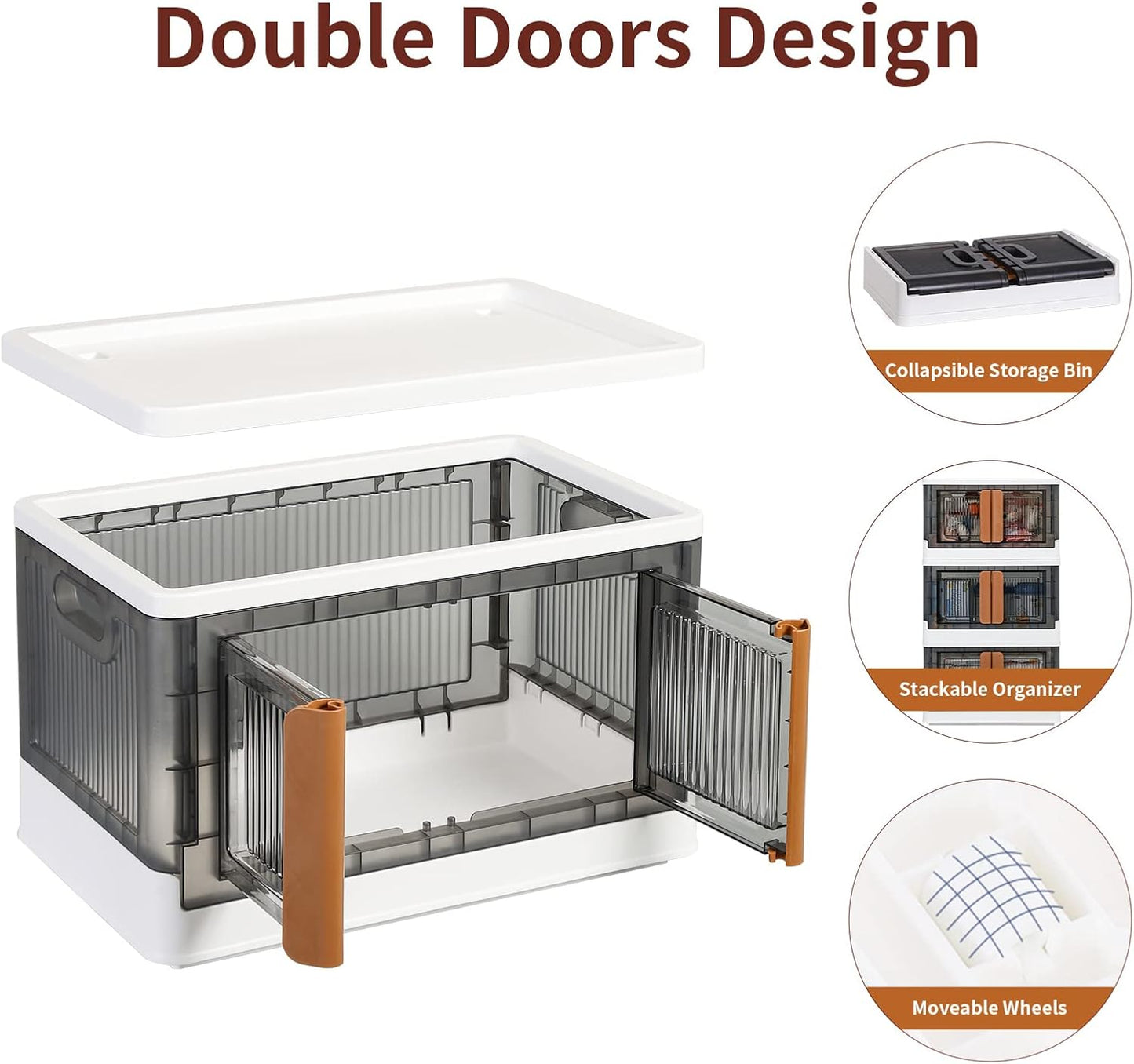 HAIXIN Storage Bins with Lids, Collapsible and Stackable Storage Bins, Plastic Closet Organizer, 8.4 Gal Folding Storage Box, Containers for Organizing with Door, 1 Pack