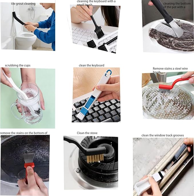 Narrow Crevice Cleaning Brush and Scraper Tools Set 14 Pcs Hard Bristle Gap Cleaning Supplies Brushes Small Spaces Sink Kitchen Bathroom Toilet Grout Shower Window Track Tub Faucets Cup
