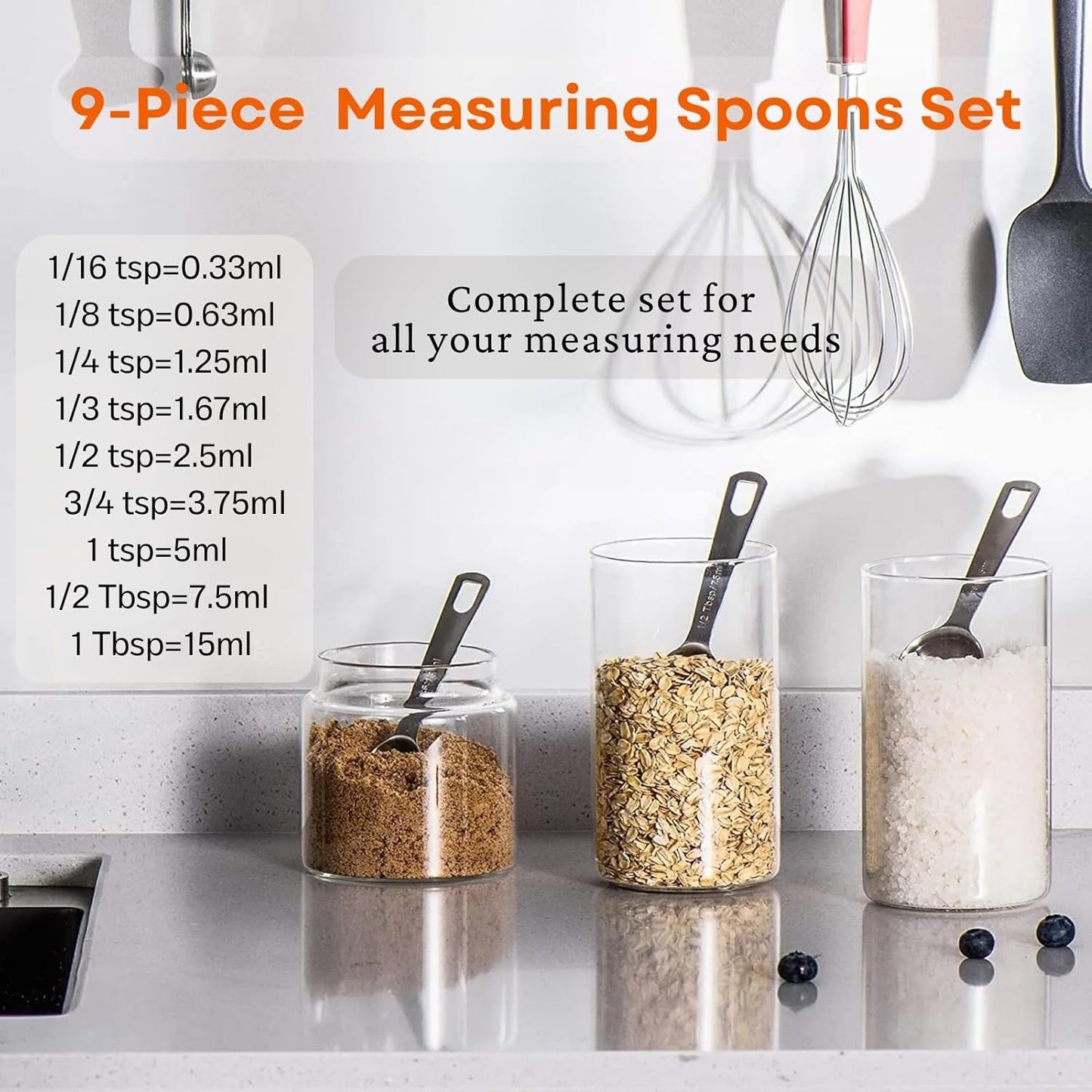 14PCS Measuring Spoons Set, 1 tbsp, 1/2 tbsp, and 1-1/16tsp Stainless Steel Measuring Spoons for Cooking Baking Spice Jars and Liquid Ingredients