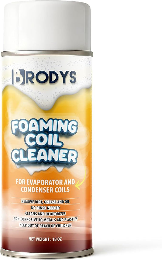 BRODYS Foaming AC Coil Cleaner - For A/C and Refrigeration Units - No Rinse Formula, Cleans and Deodorizes, Condenser Coils (18oz) (1 Pack)