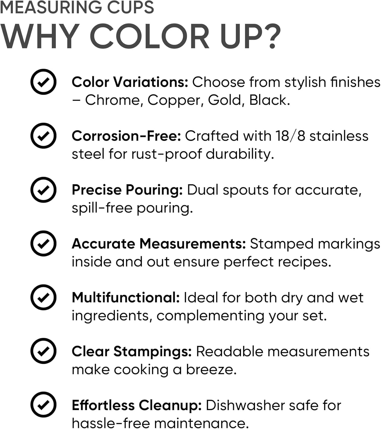 Color Up 1 Cup Measuring Cup (240 ml) – Premium Chrome Stainless Steel, Accurate for Wet & Dry Ingredients, Embossed Markings, Easy-Pour Spouts, Dishwasher-Safe, Kitchen Essential