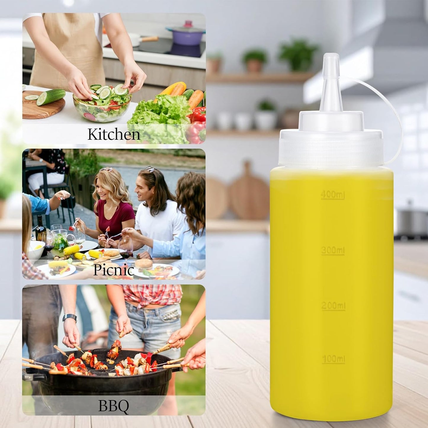 Condiment Squeeze Bottles Ketchup Dispenser, 6 Pack 16oz Squeeze Bottles for Liquids, Plastic Sauce Bottle with Cap Lid, Squirt Bottles for Sauces Liquids BBQ Dressing Pancake Art
