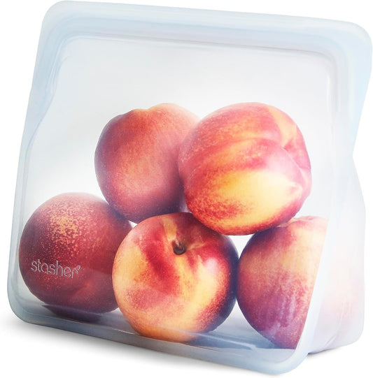 Stasher Premium Silicone Reusable Food Storage Stand-Up Mid Bag, Clear, Microwave, Sous Vide, Dishwasher, Oven and Freezer Safe, BPA Free, Leak-free, Eco-friendly, 56 Oz