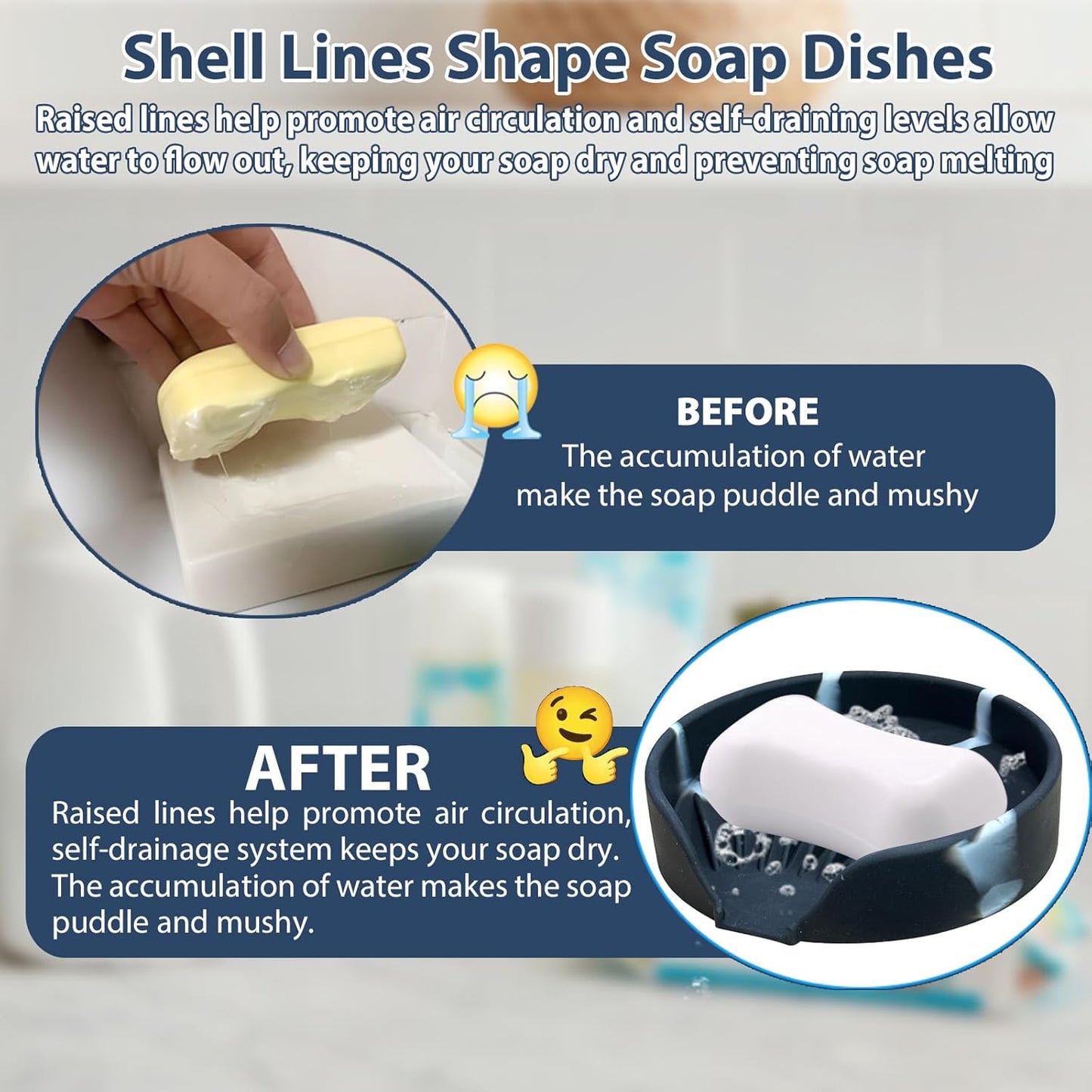 Self Draining Soap Dish, Silicone Suction Cup Soap Holder Tray Savers Container Sponge Holder for Bar Bathroom Shower Kitchen Sink, Can Extend Soap Life (1, Marble)