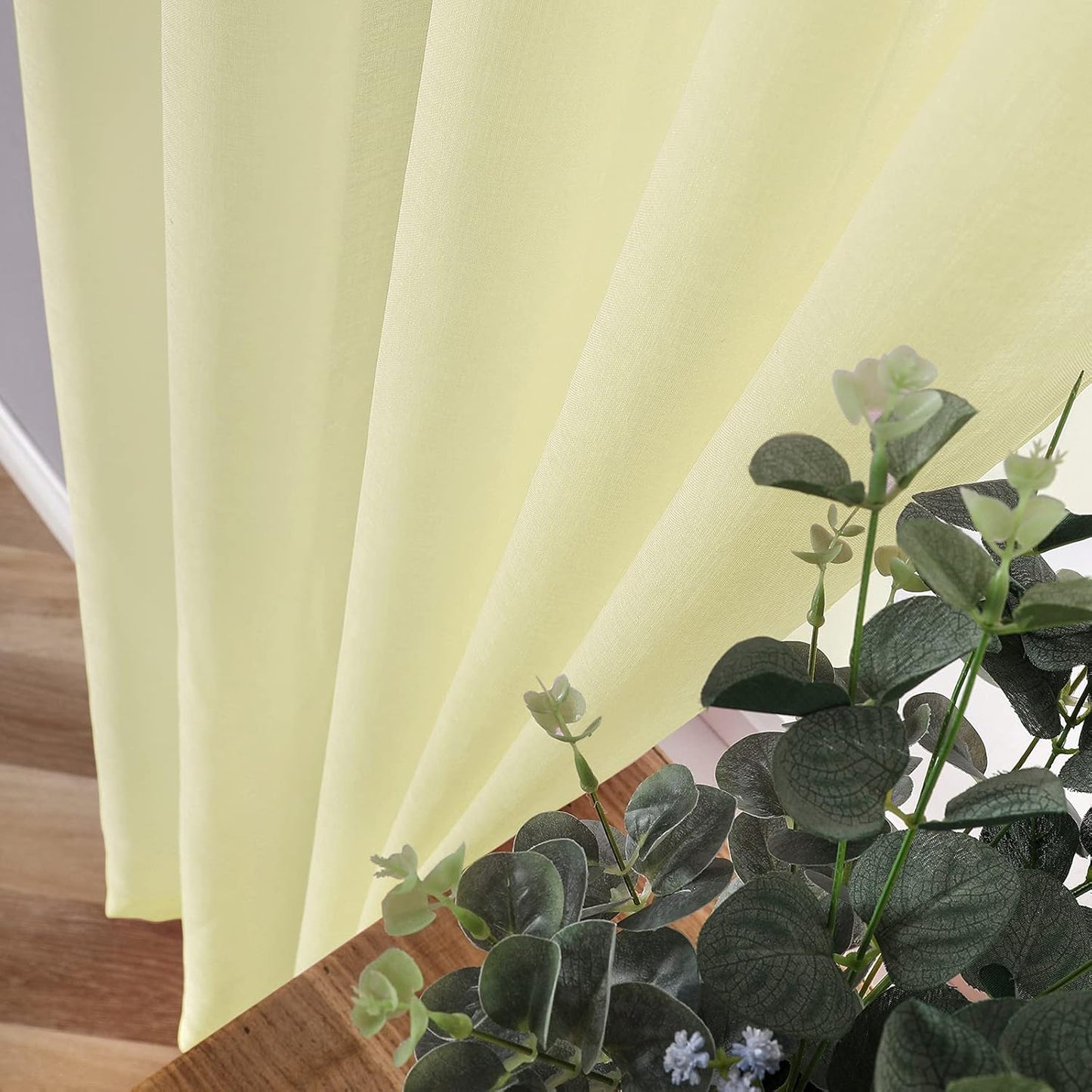 Tollpiz Sheer Curtains Living Room Linen Textured Curtain Sheers Light Filtering Voile Rod Pocket Curtains for Bedroom, 38 x 63 inches Long, Transparent Yellow, Set of 2 Panels