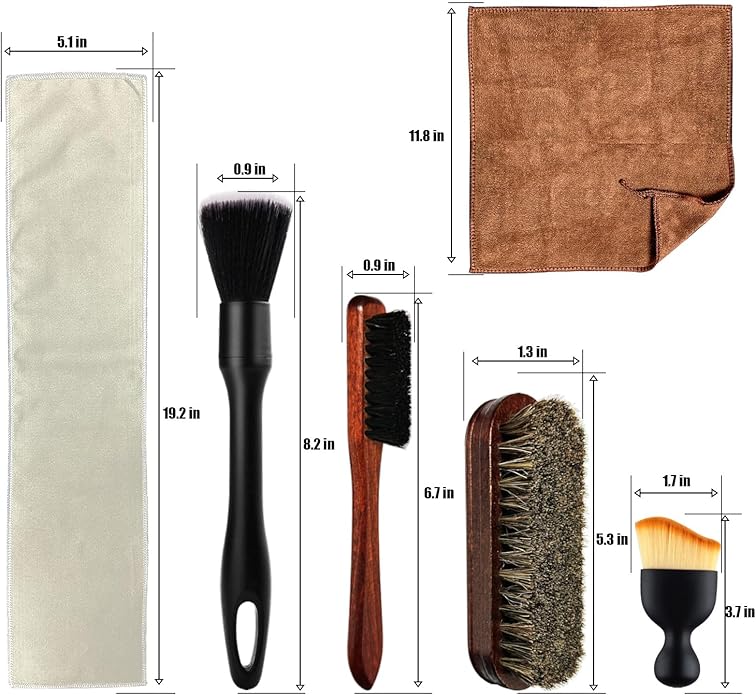Car Detailing Brush Set, Ultra Soft Boars Hair Car Interior Detailing Brushes, Car Interior Detailing Kit, for Seats Leather Care or Cleaning (6PCS)
