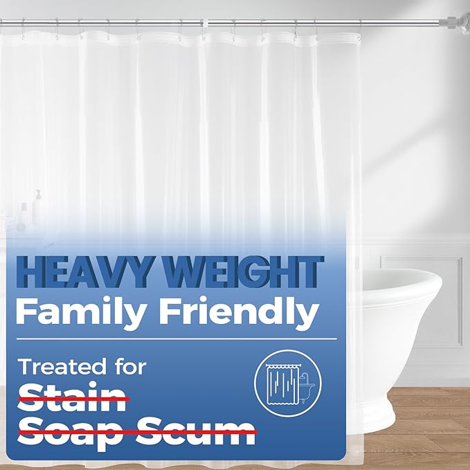 downluxe Clear Shower Curtain Liner, PEVA Heavy Duty Plastic Shower Liner with 3 Magnets, 72" x 72" Waterproof Bathroom Curtain