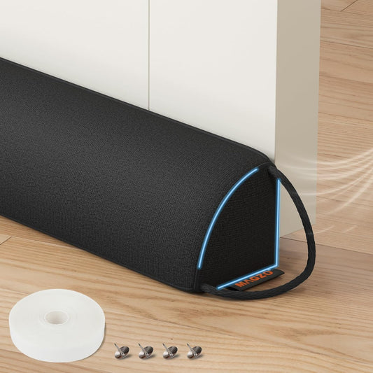 MAGZO Door Draft Stopper 32 Inches, Weighted Triangular Door Snake for Winter Noise Blocker with Hook Loops,Black