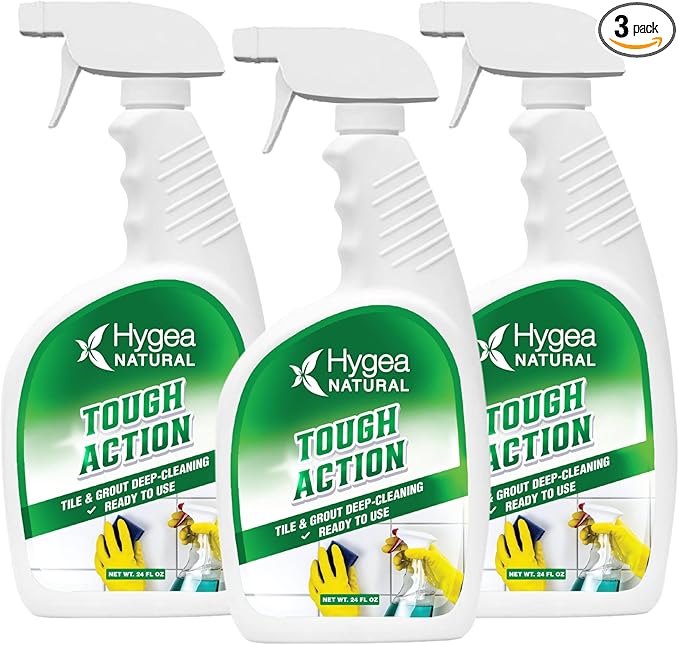 Hygea Natural Tough Action Tile & Grout Cleaner Duo - Deep Cleans Dirt & Scum, Conditions & Enhances Stone Color - Acid-Free & Residue-Free Formula (Ready to Use 24 oz, Pack of 3)