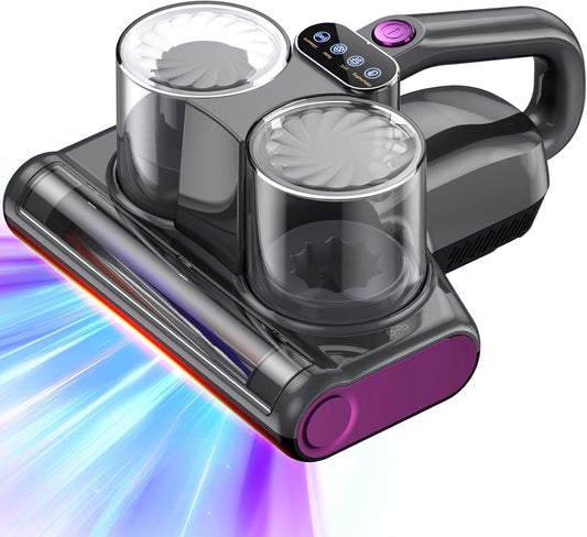 Mattress Vacuum Bed Vacuum Cleaner with UV 16Kpa Suction Filter 253.7nm UV-C Light & 30000 RPM/Min Brushroll Rotation & Heating & Ultrasonic Quintuple Tech, Widened Suction Port, 500W, Corded