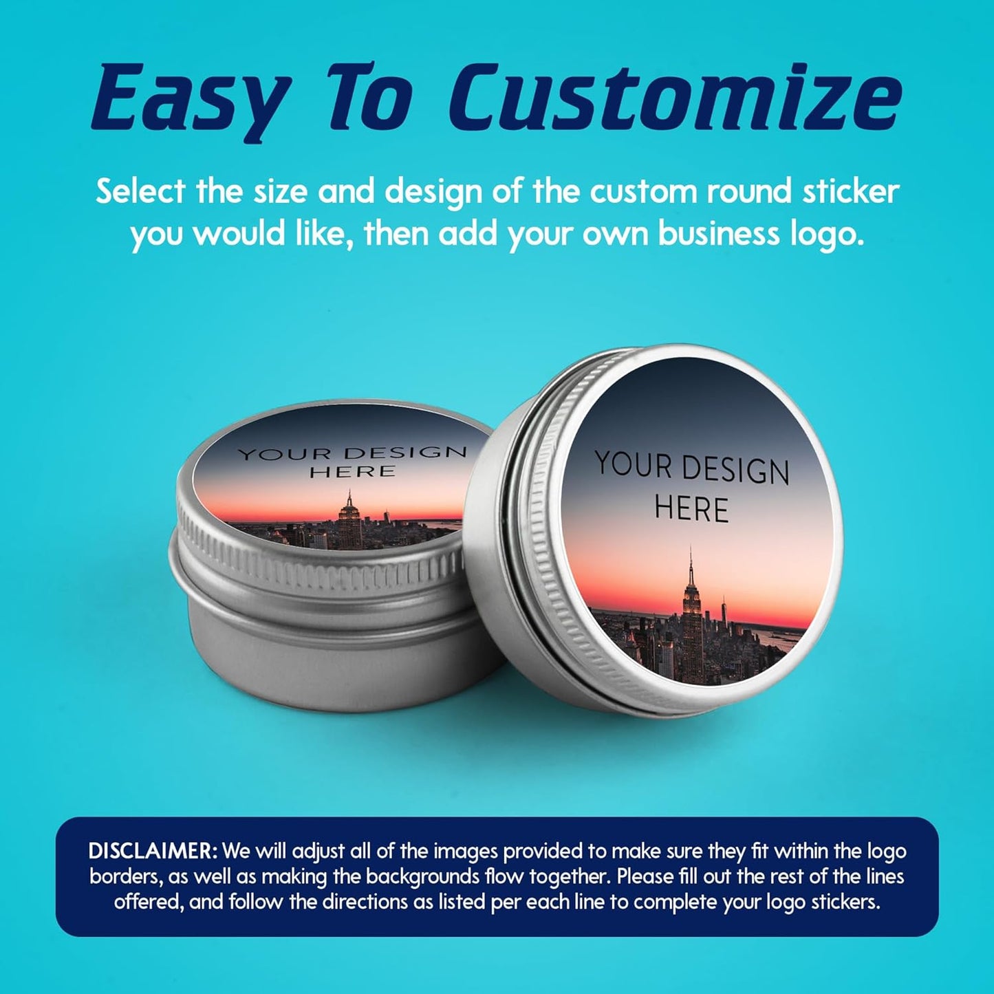 100 Custom Vinyl Stickers - Upload Your own Image, Text, Design, Logo - Personalized Logo Labels for Handmade, Packaging, Bottle, Jars, Candle, Brand Stickers (City, 2x2)