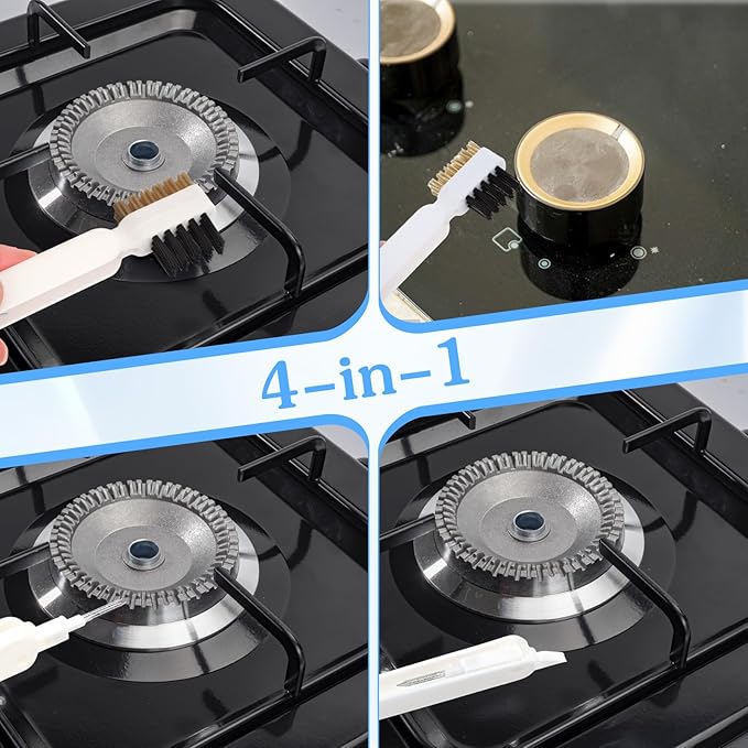 2 PCS Gas Stove Cleaner Brush, Kitchen Cleaning Scrub Brush with Stiff Bristles & Cooktop Scraper Deep Gas Stove Top & Cooktop Scraper for Pot Pan Range Hood Grease Grime