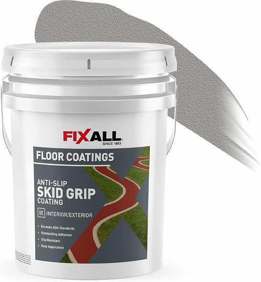 FIXALL Skid Grip Anti-Slip Coating, 5 Gallons, Smoke, Exceeds ADA Standards, Ideal for Safety Areas, Slip-Resistant Pavement, Cement & Concrete Paint (Copy)