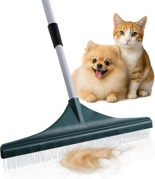 Yocada Carpet Rake for Pet Hair Removal Reusable Pet Hair Remover Telescopic Carpet Scraper Sweeper Cat Dog Hair Remover Rake Brush for Rugs Mats 56.69"