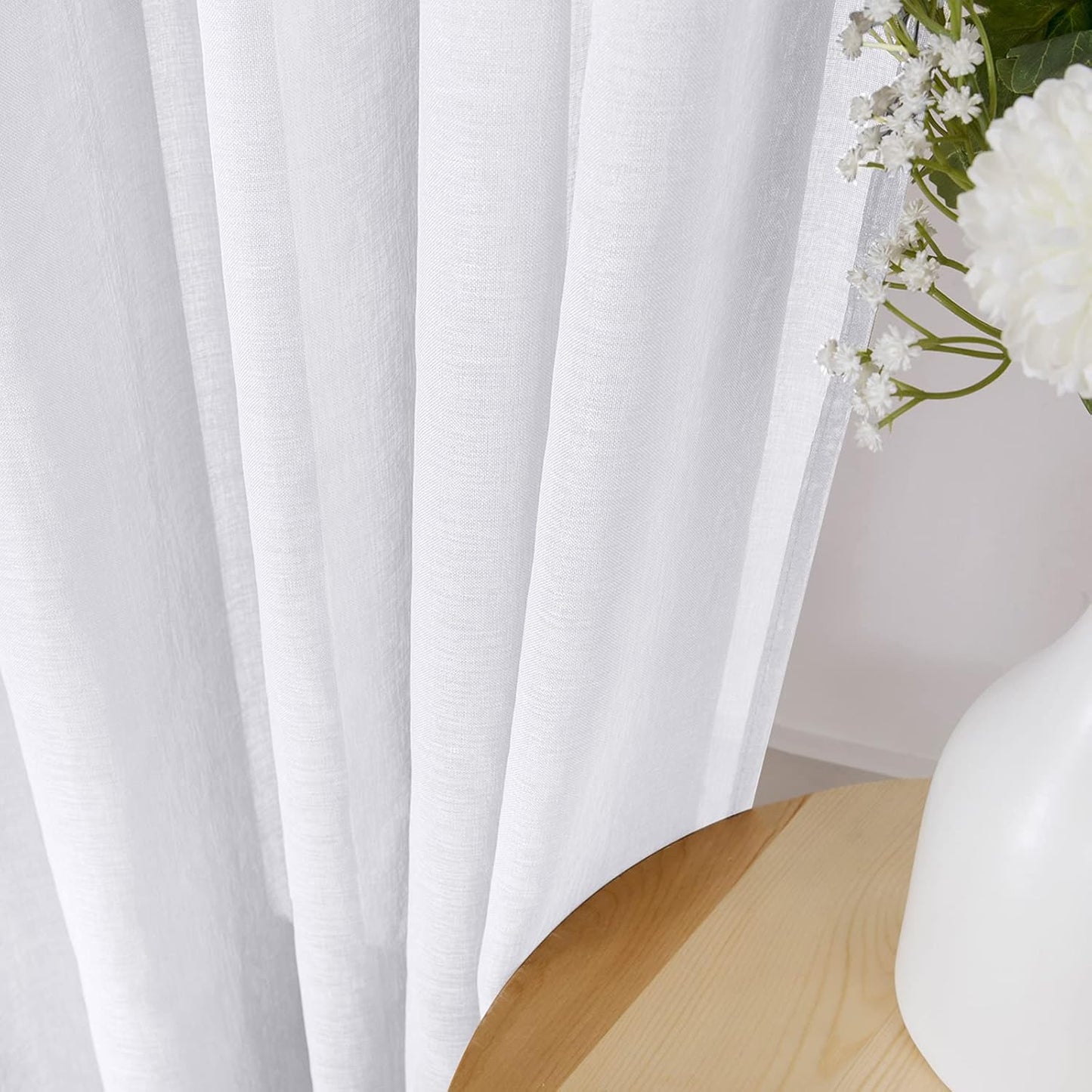 Tollpiz Sheer Curtains Bedroom Linen Textured Curtain Sheers Light Filtering Voile Rod Pocket Curtains for Living Room, 38 x 84 inches Long, White, Set of 2 Panels