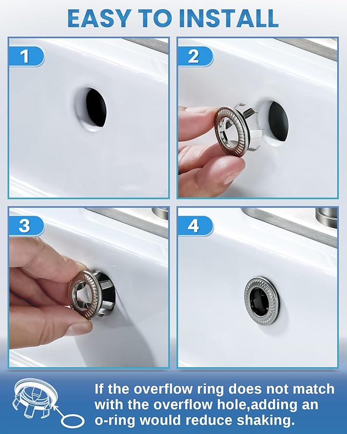 2 Pack Sink Overflow Ring, WOWOW Brass Sink Trim Overflow Cover Hole Insert Cap, Vanity Sink Trim Rings for Bathroom Kitchen Basin (Brushed Nickel)