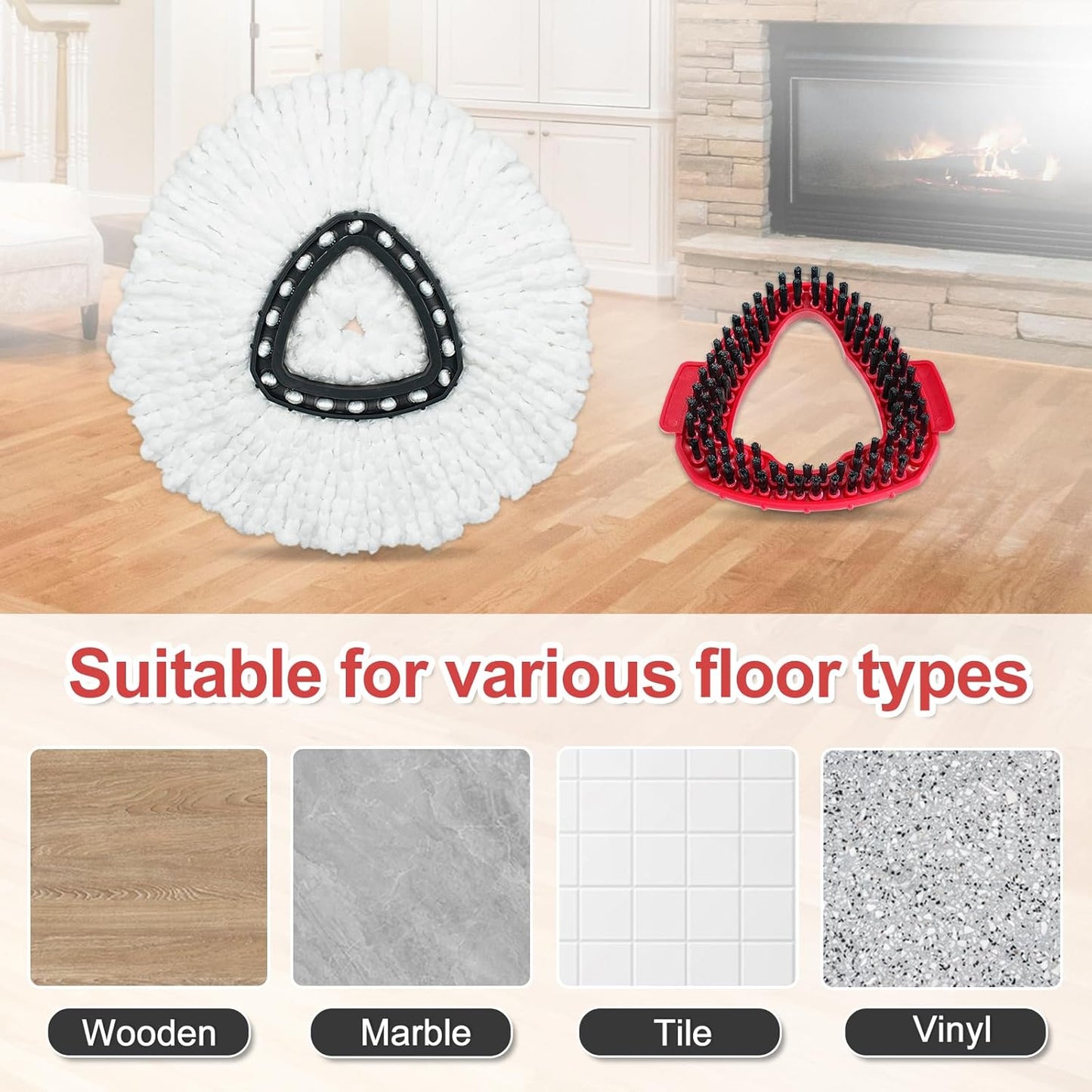 Mop Heads Replacement for Ocedar, Mop Replace Head for Ocedar EasyWring 1 Tank, Microfiber Spin Mop Refills, Include 5 Spin Mop Replacement Head Deep Cleaning Machine Washable with 2 Scrubber Mop Head