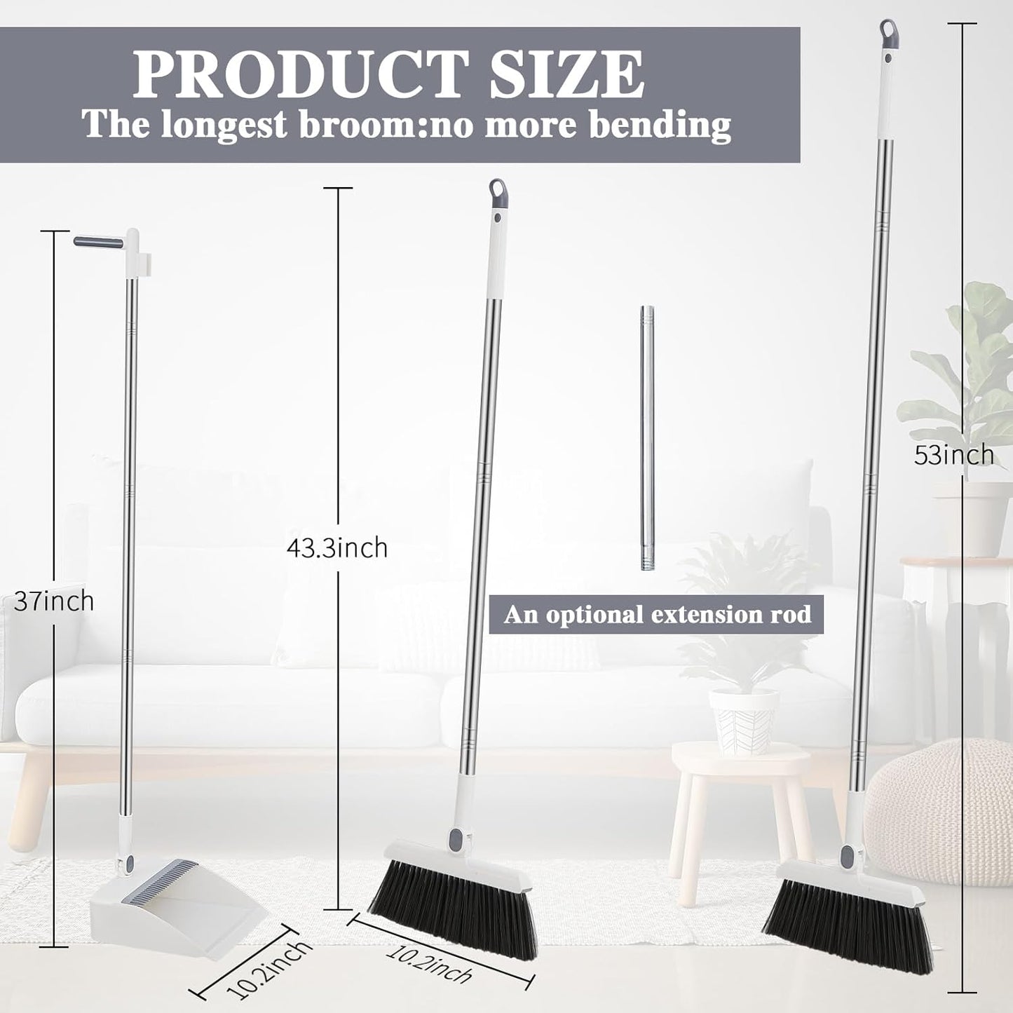 Suclain 4 Set 8 Pcs Broom and Dustpan Set 47 Inch Long Handle Brooms for Sweeping Indoor Household Dustpans for Indoor Outdoor Kitchen Floor