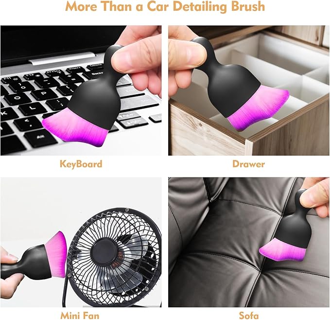 Car Interior Cleaning Brush Car Duster Interior with Ultra Soft Bristles Auto Detailing Brushes Dusting Car Accessories for Dashboard, AC Vents, Leather, Scratch-Free (2P_DoublePurple)