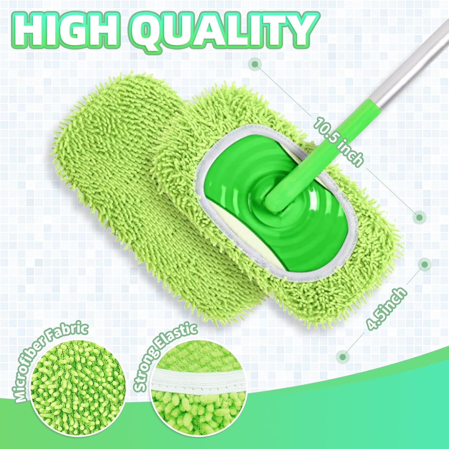 8 Pack Reusable Mop Pads Compatible with Swiffer Sweeper, Microfiber Chenille Washable Swiffer Mop Pads, Dry & Wet Sweeping Mopping Cloths (Green)