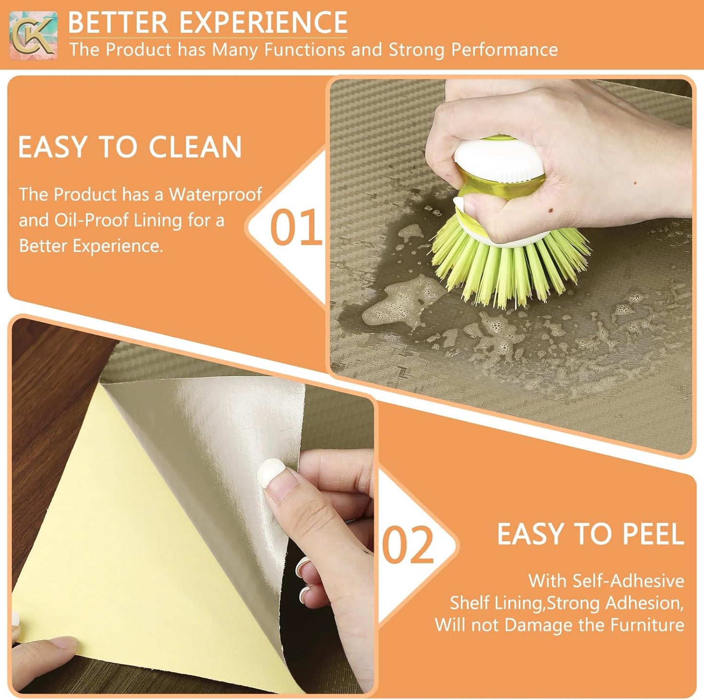 Self-Adhesive Shelf Liner Kitchen Liner, Waterproof Backed Paper Easy Peel and Stick Contact Liner Without Residue for Decor Your Desk Surface, Kitchen Countertops (Dark Khaki, 23.6 x 236.2 inches)